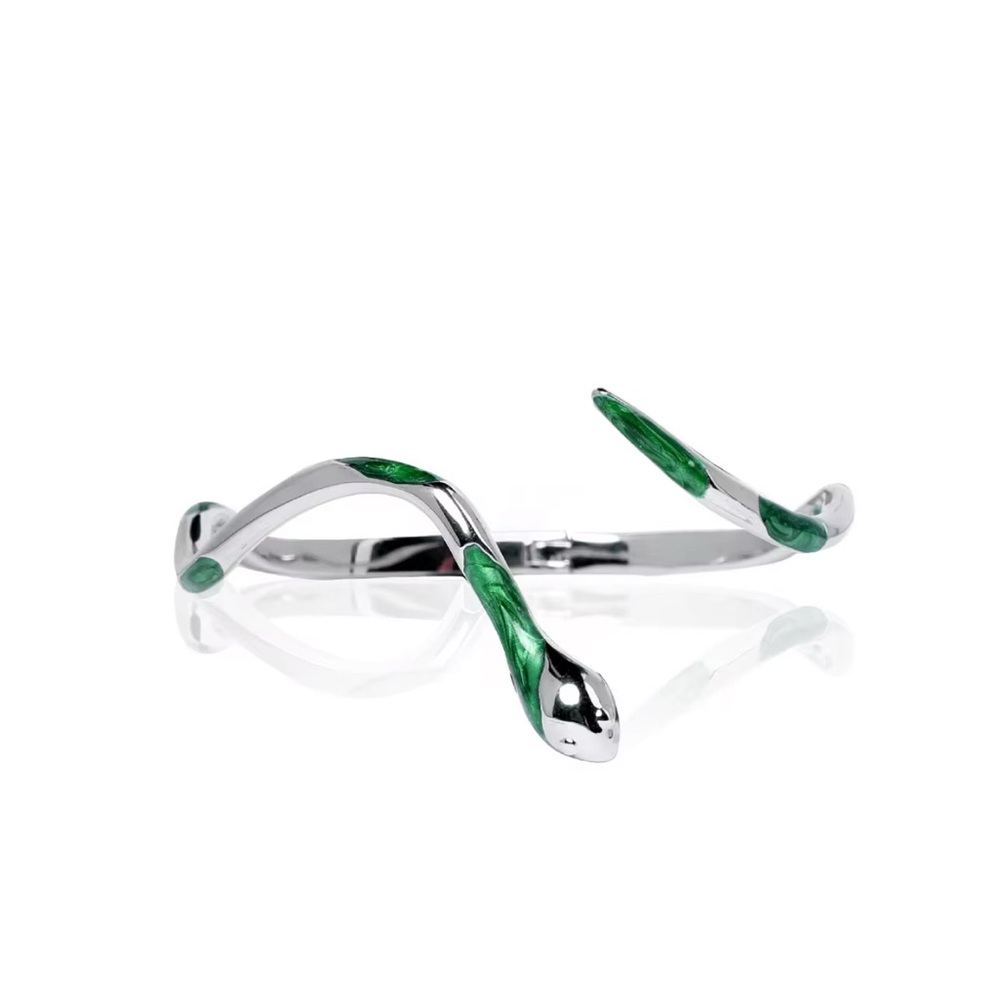 Silver and Green Snake Bracelet